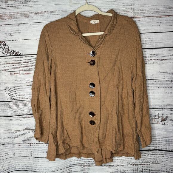 Habitat Gauze Lagenlook Mother Of Pearl Button Blouse Top M - Picture 1 of 5